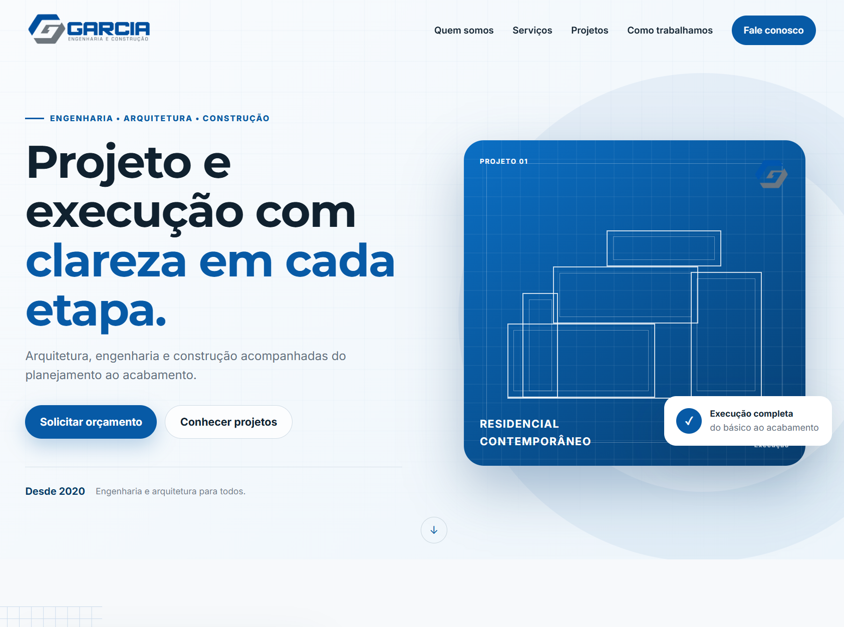 Página inicial do site Garcia Engenharia & Construção