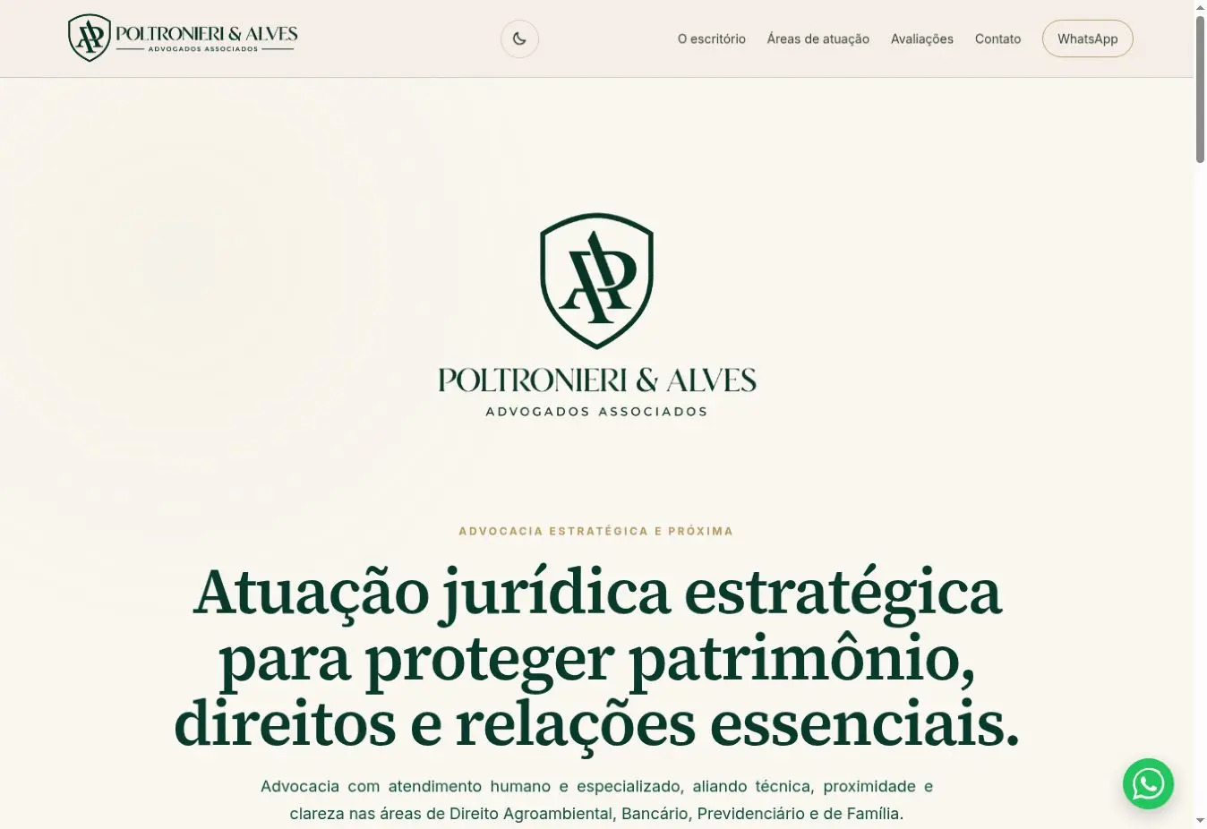 Página inicial do site Poltronieri & Alves